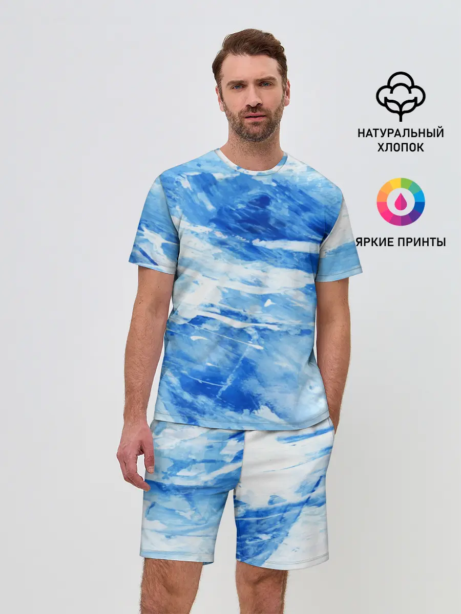 Мужской костюм с шортами / Вода акварель