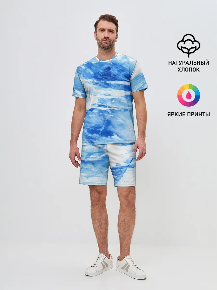 Мужской костюм с шортами / Вода акварель