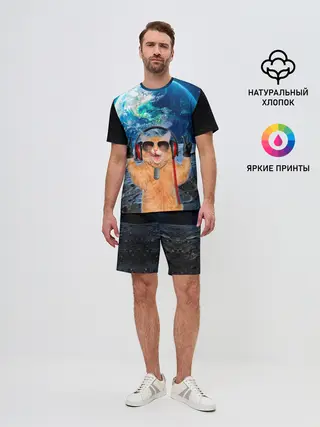 Мужской костюм с шортами / Кот на луне