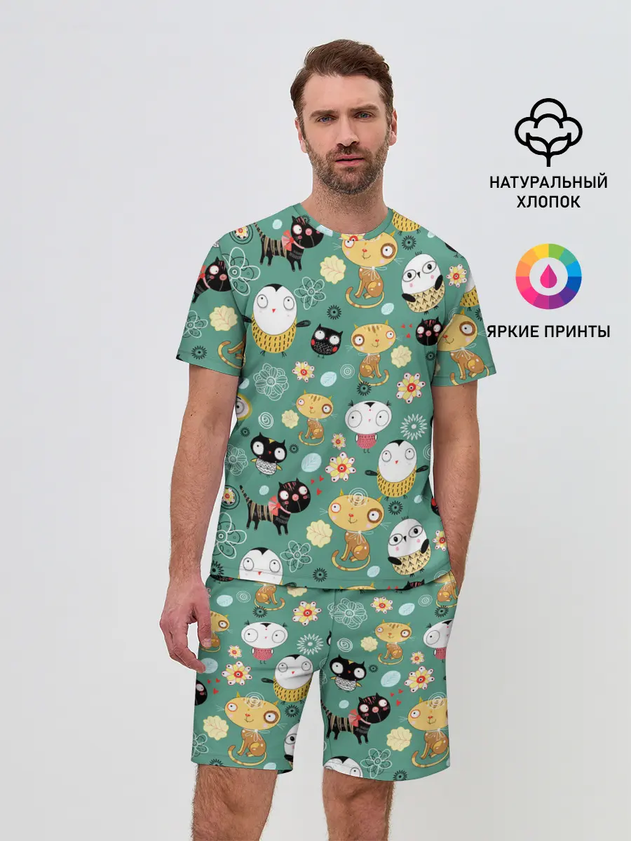Мужской костюм с шортами / Совы и котики