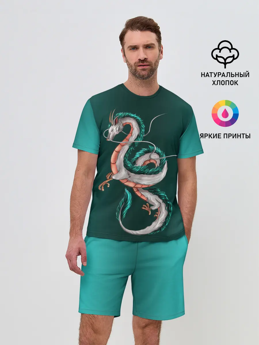 Мужской костюм с шортами / Дракон Хаку зеленый градиент
