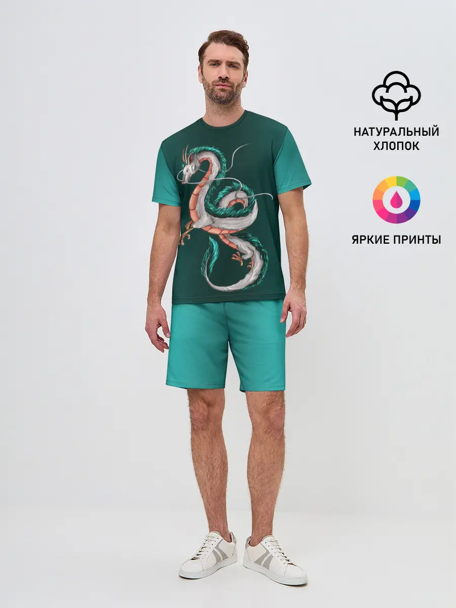 Мужской костюм с шортами / Дракон Хаку зеленый градиент