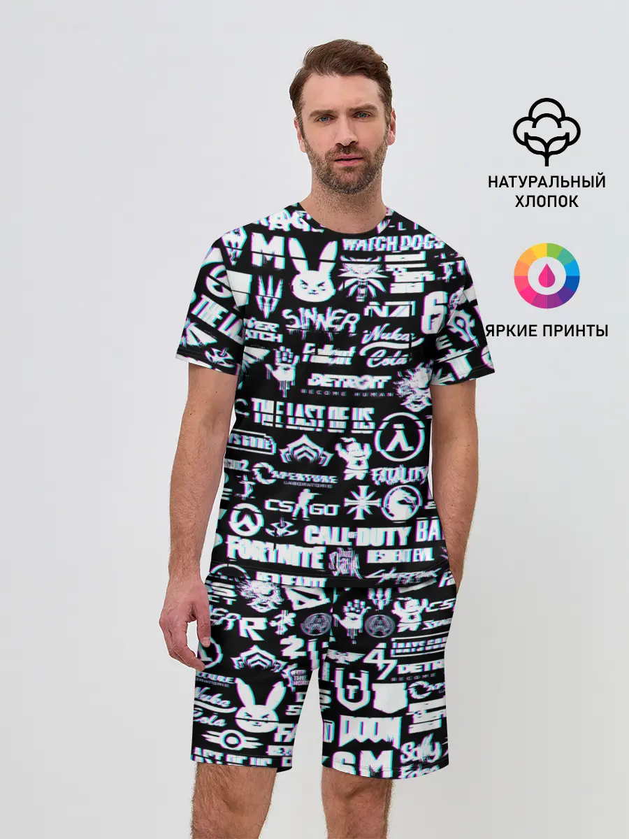 Мужской костюм с шортами / ЛОГОТИПЫ ИГР GLITCH | ГЛИТЧ
