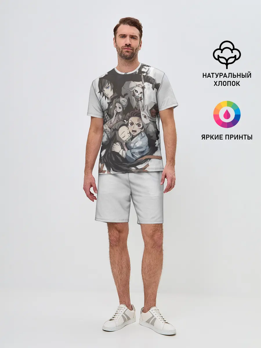 Мужской костюм с шортами / Kimetsu no Yaiba на сером