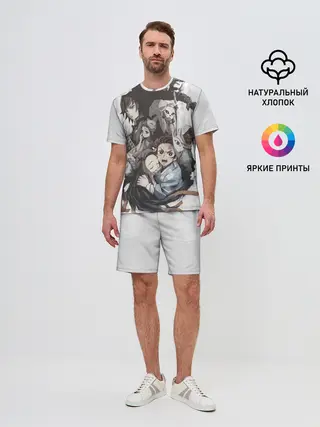 Мужской костюм с шортами / Kimetsu no Yaiba на сером