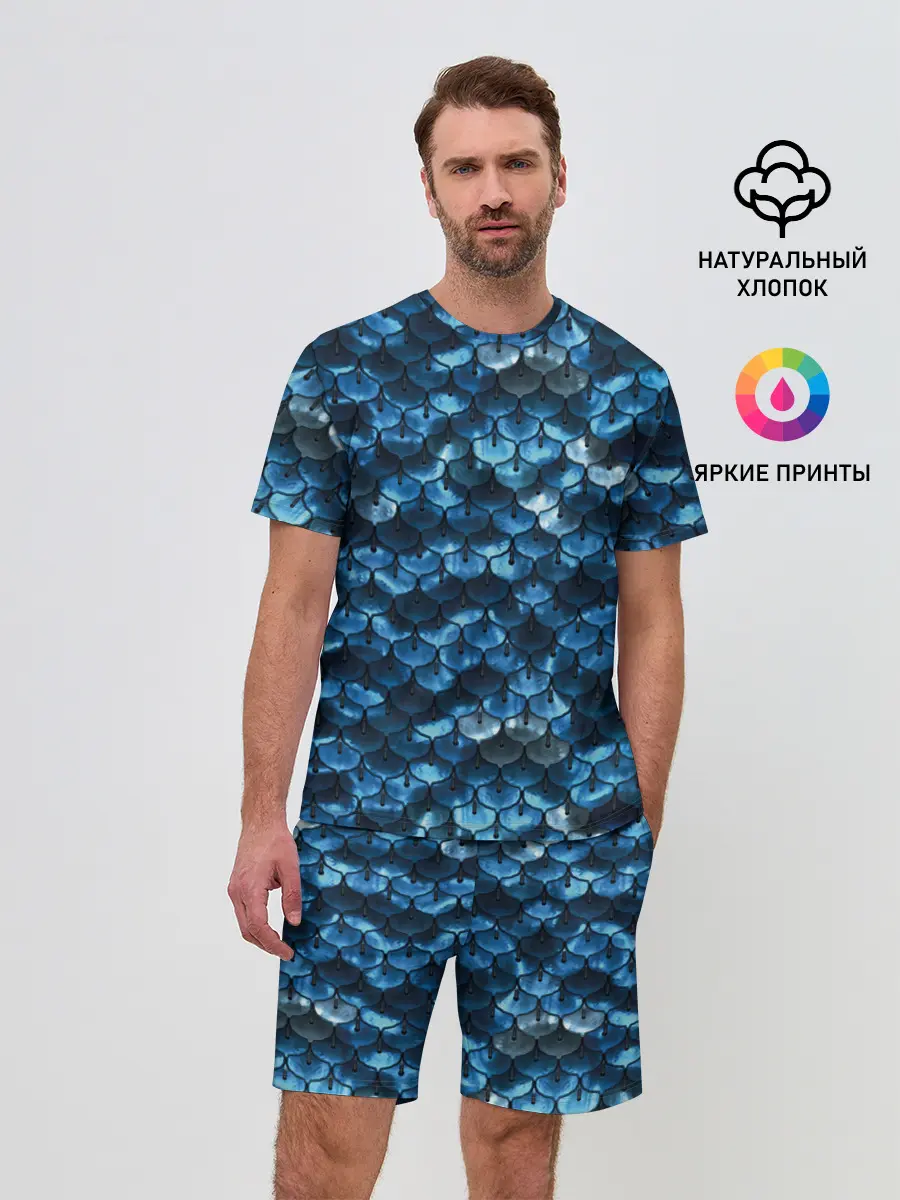 Мужской костюм с шортами / Синяя чешуя
