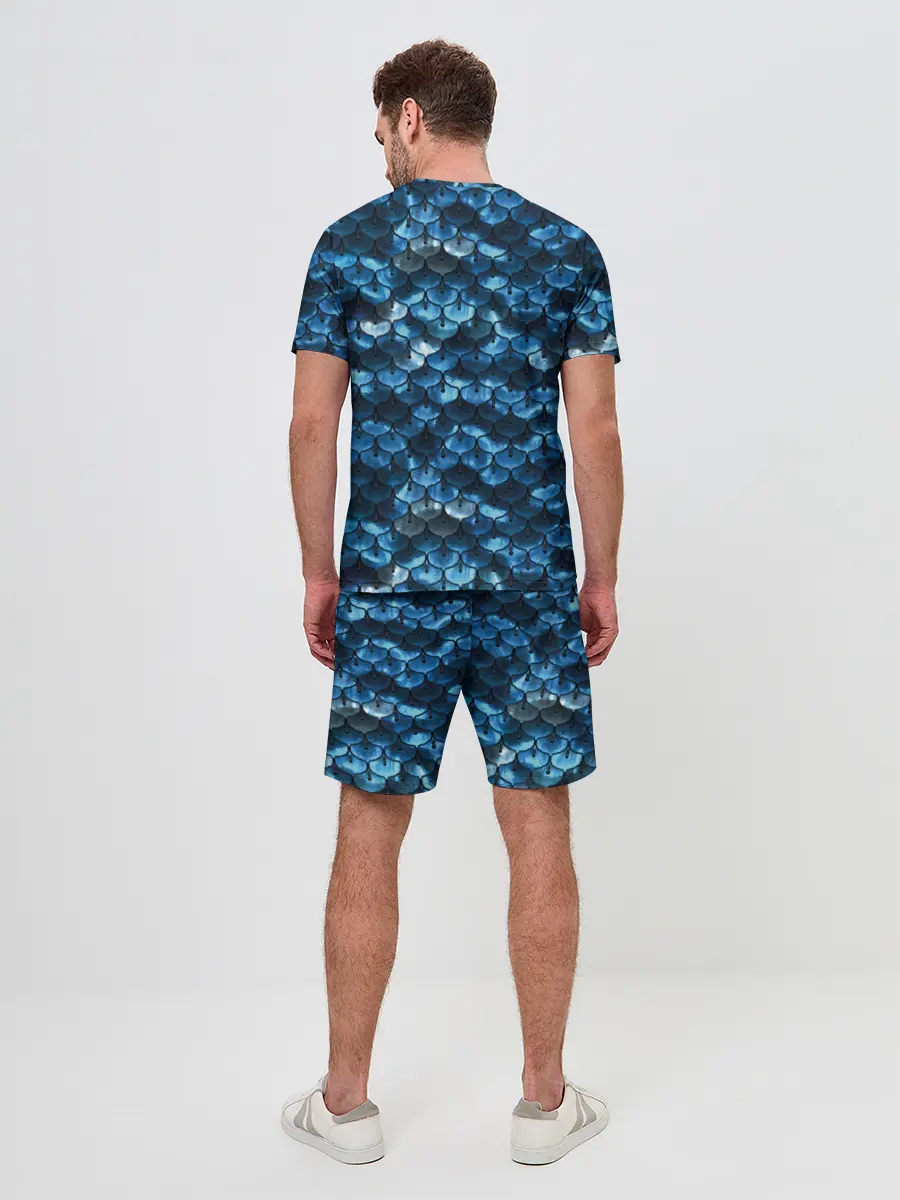 Мужской костюм с шортами / Синяя чешуя