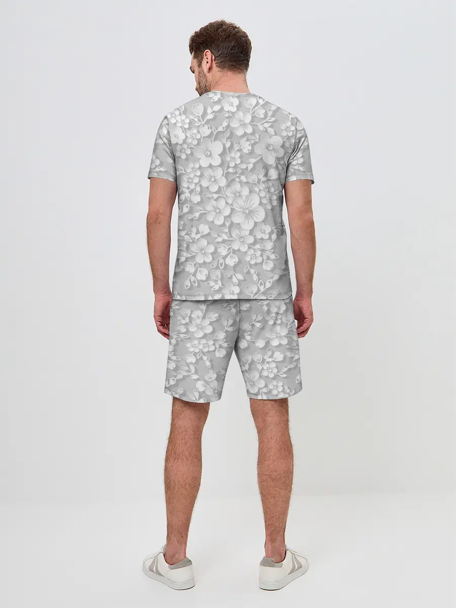 Мужской костюм с шортами / Белые цветы