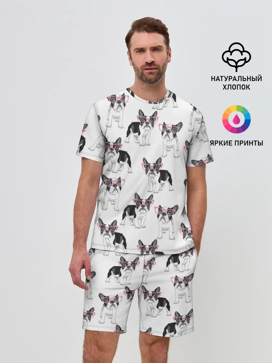 Мужской костюм с шортами / Французские бульдоги в очках