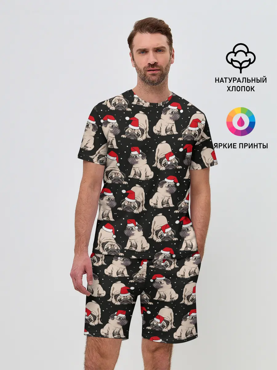 Мужской костюм с шортами / Новогодние мопсы