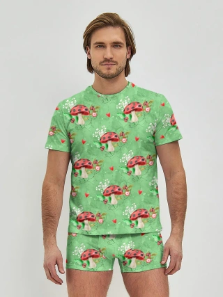 Мужские трусы с футболкой / Грибы Мухоморы паттерн