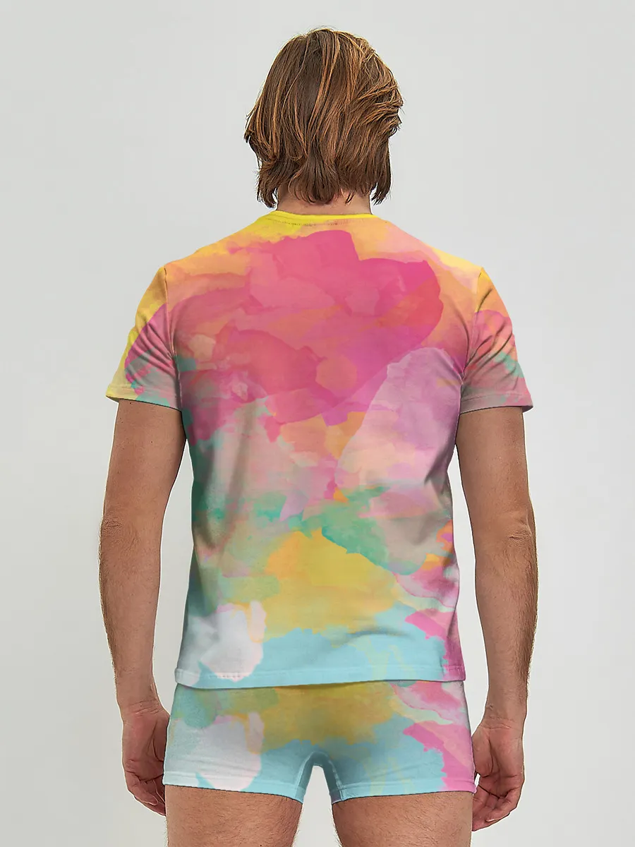 Мужские трусы с футболкой / Радужная акварель