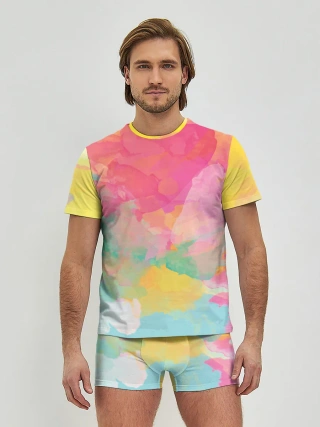 Мужские трусы с футболкой / Радужная акварель