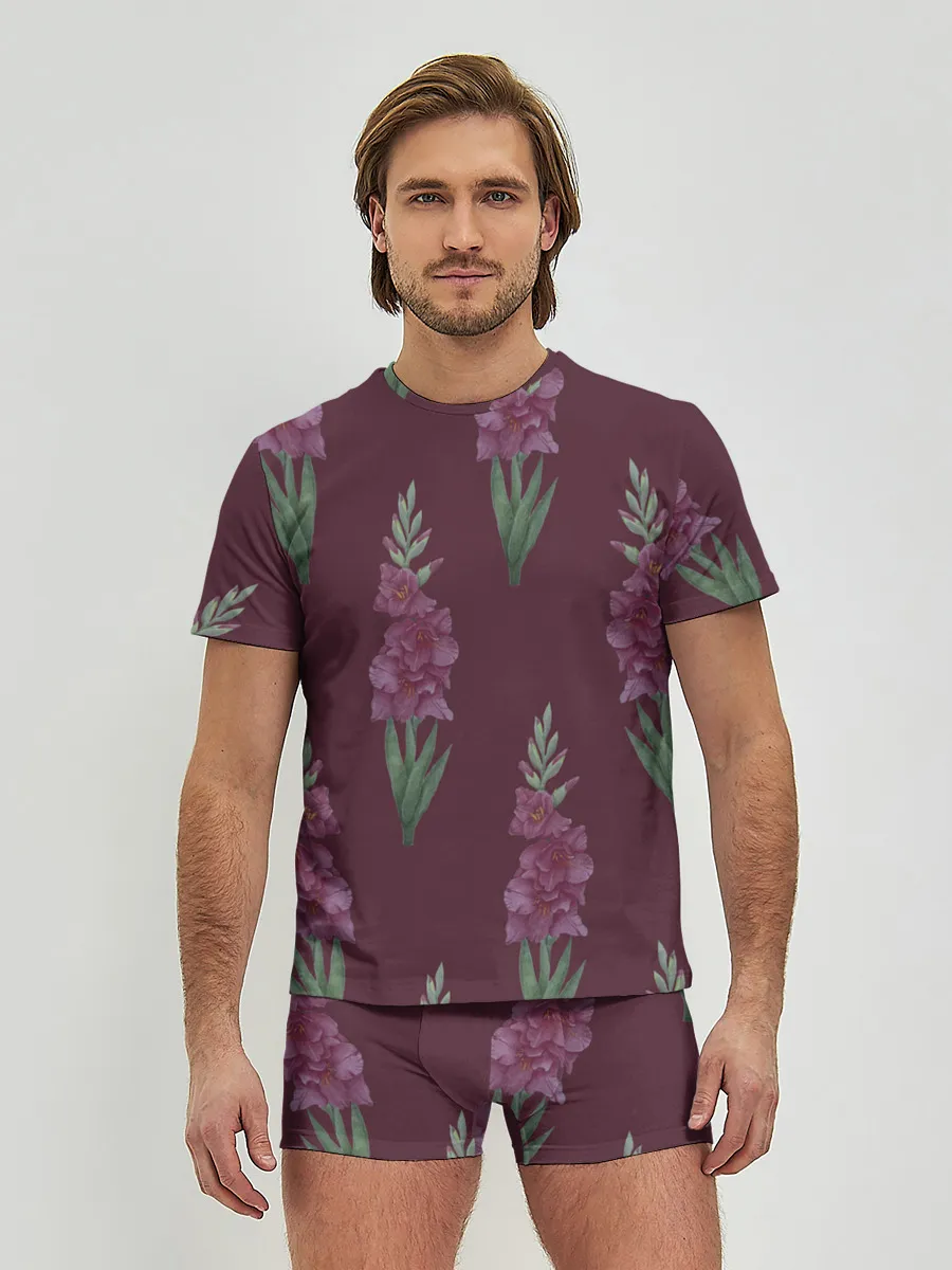 Мужские трусы с футболкой / Бардовые гладиолусы