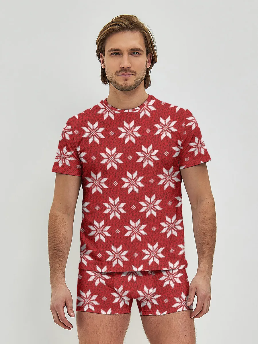 Мужские трусы с футболкой / Снежный орнамент