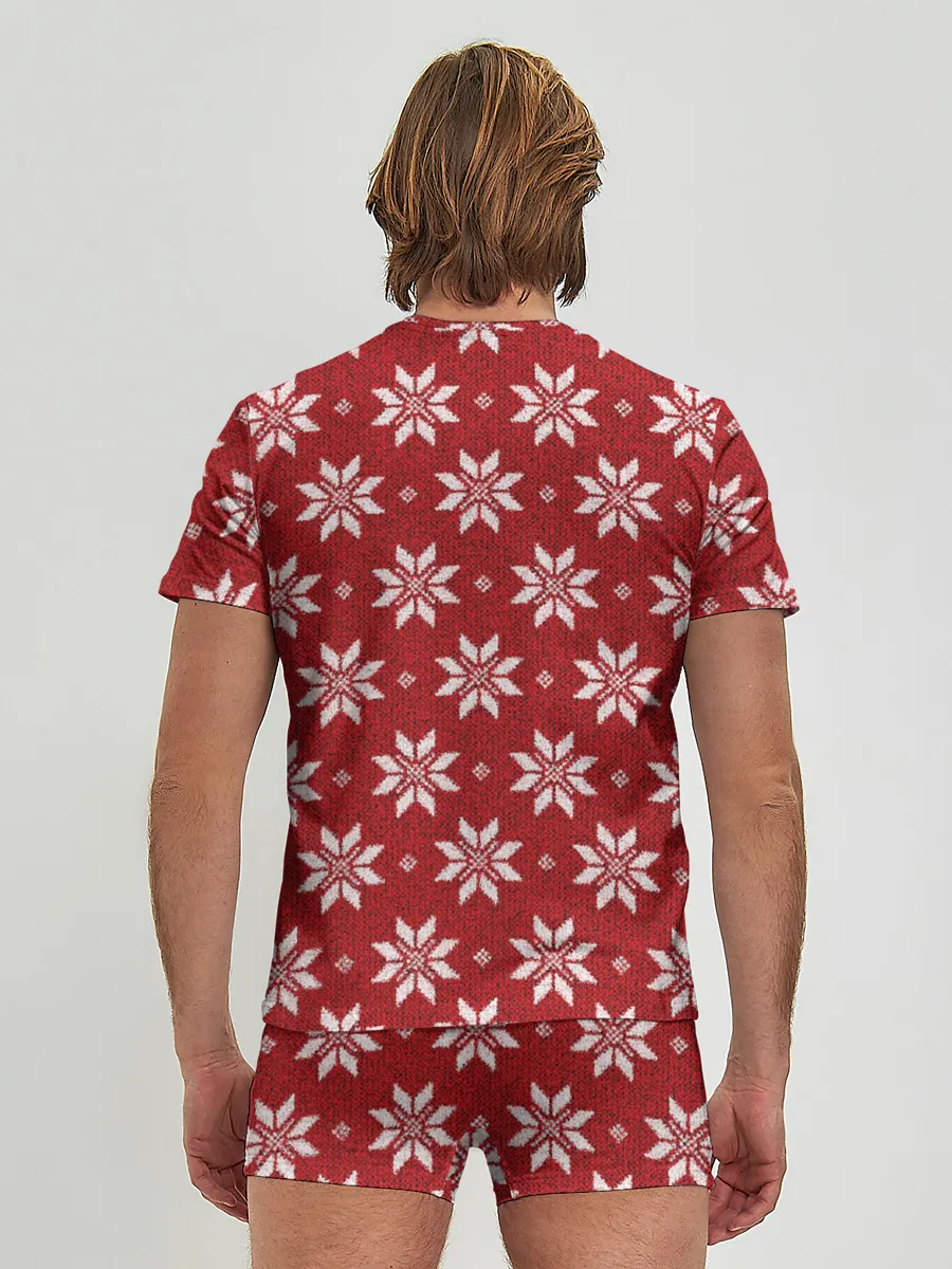 Мужские трусы с футболкой / Снежный орнамент