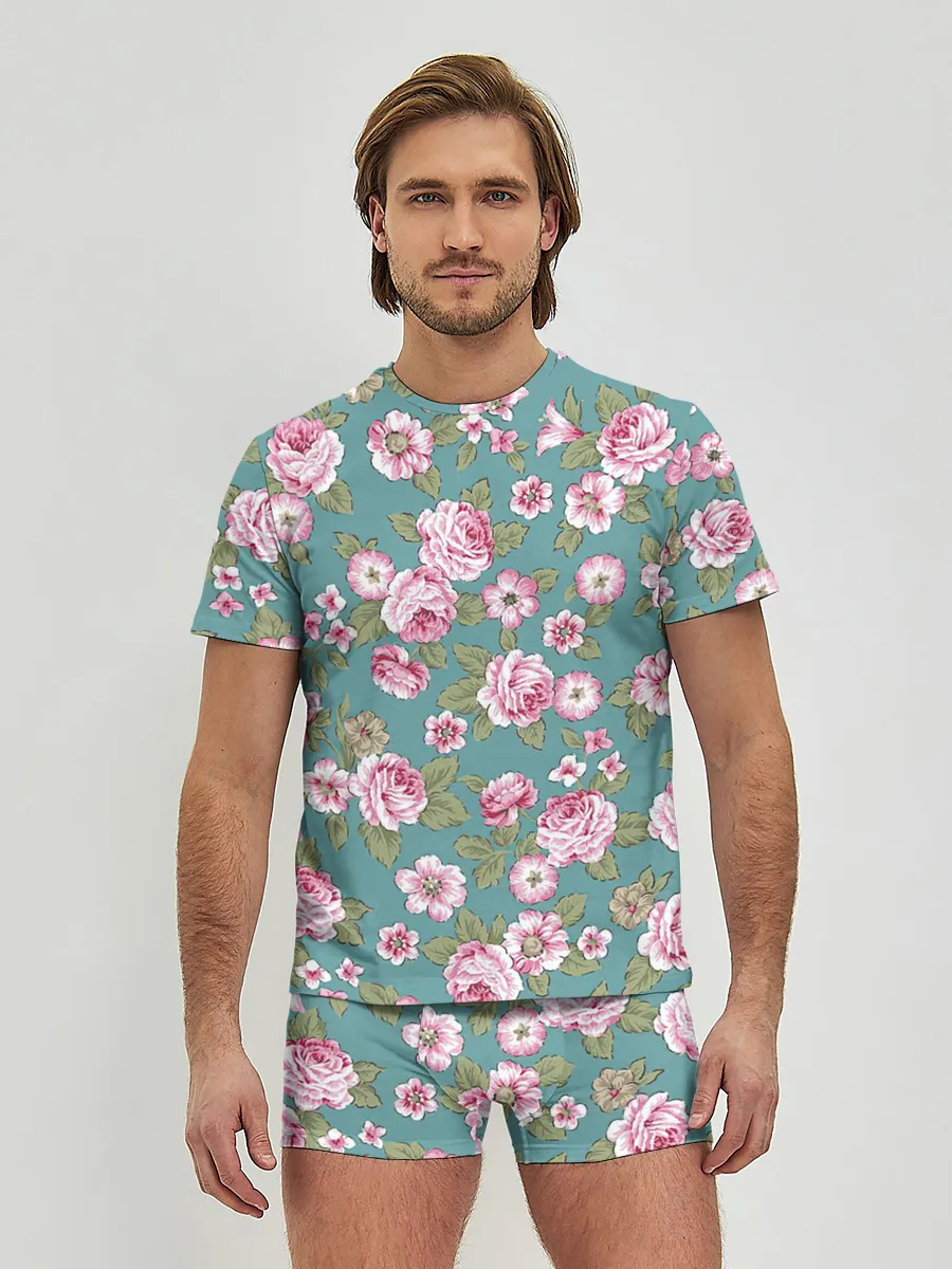 Мужские трусы с футболкой / Поле розовых цветов