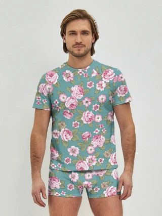 Мужские трусы с футболкой / Поле розовых цветов