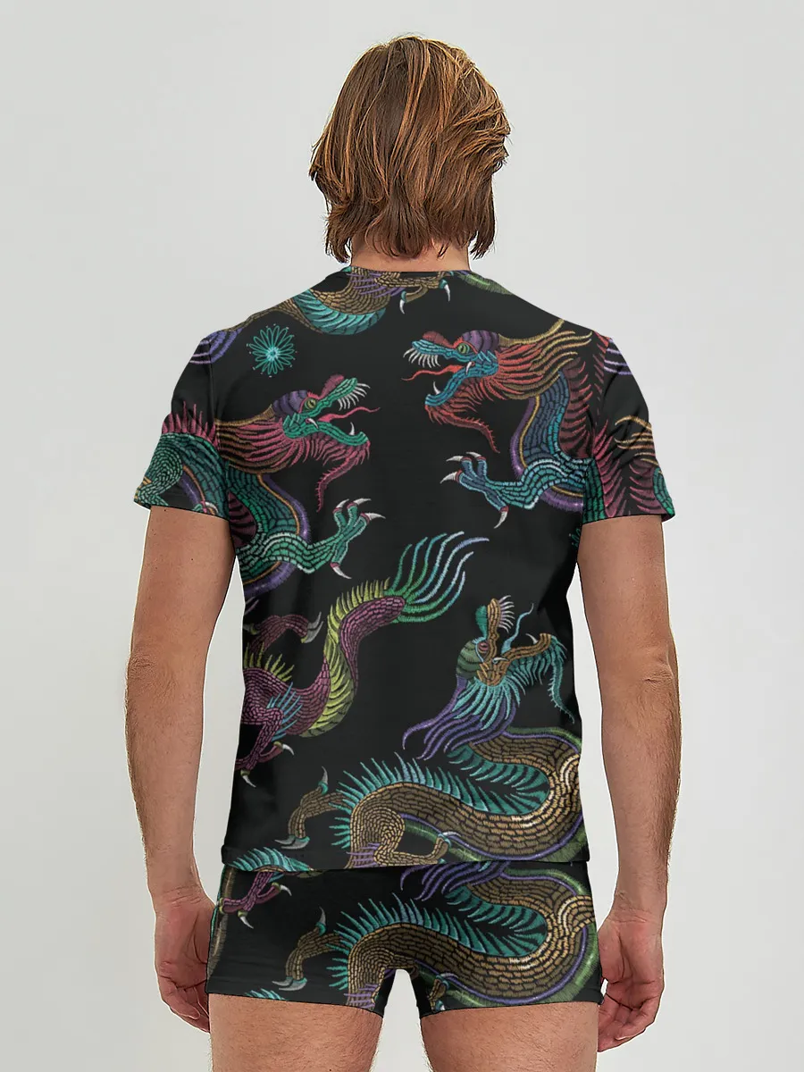 Мужские трусы с футболкой / Цветные драконы