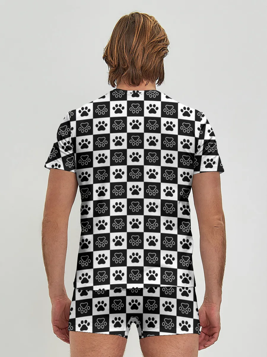 Мужские трусы с футболкой / Следы на Шахматном Фоне