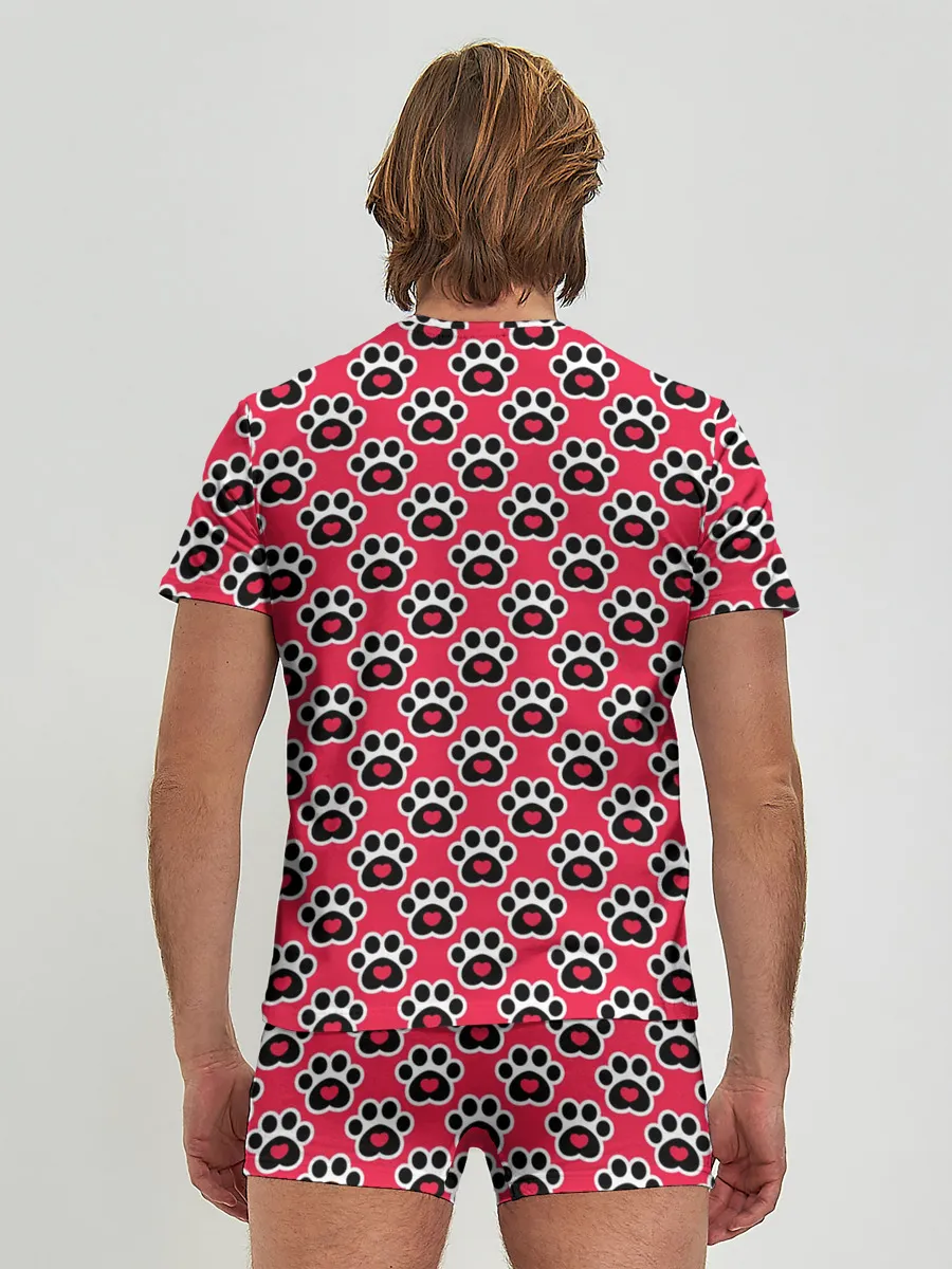 Мужские трусы с футболкой / Следы от Лап с Сердечками