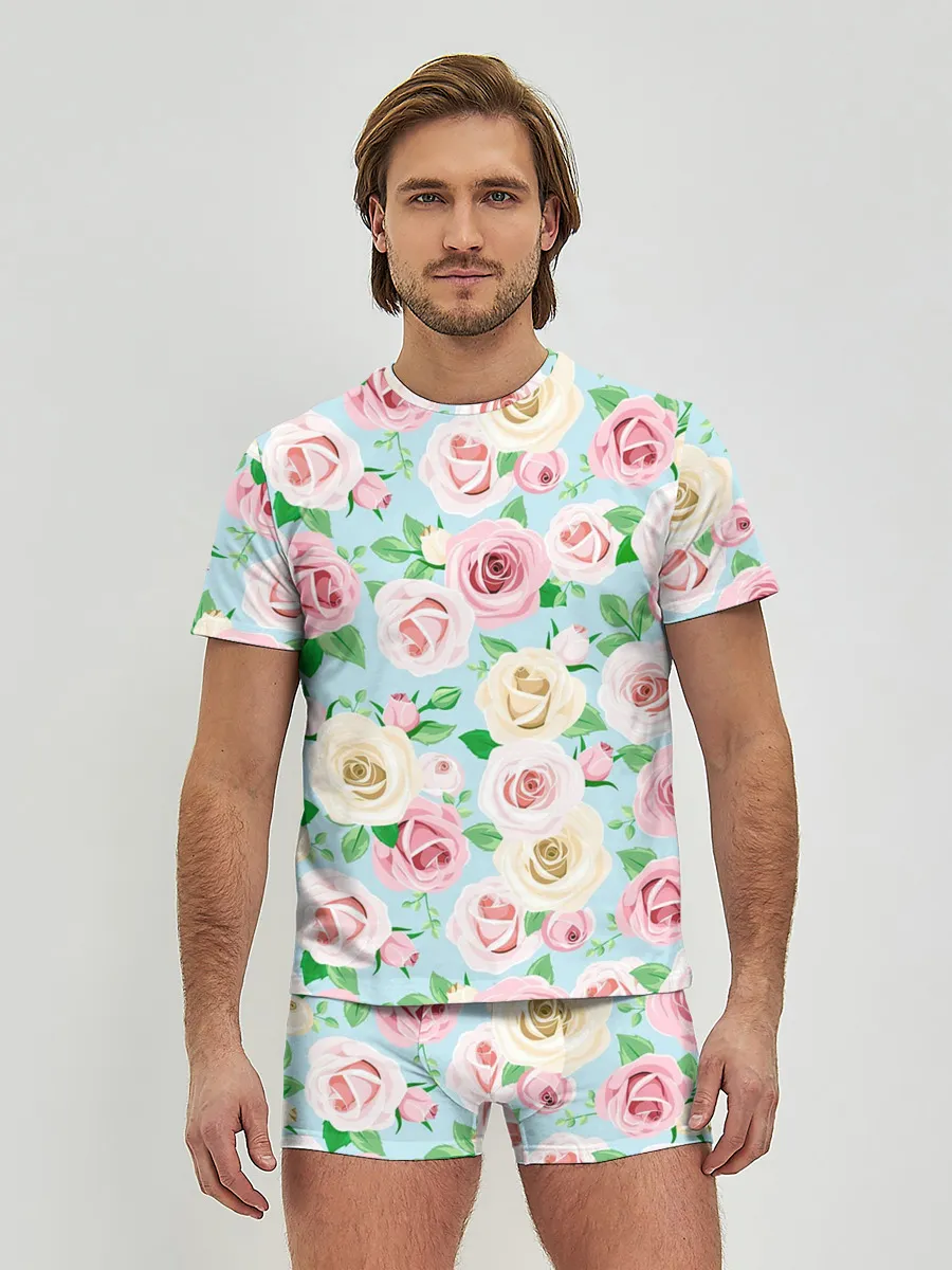 Мужские трусы с футболкой / Цветущее поле роз