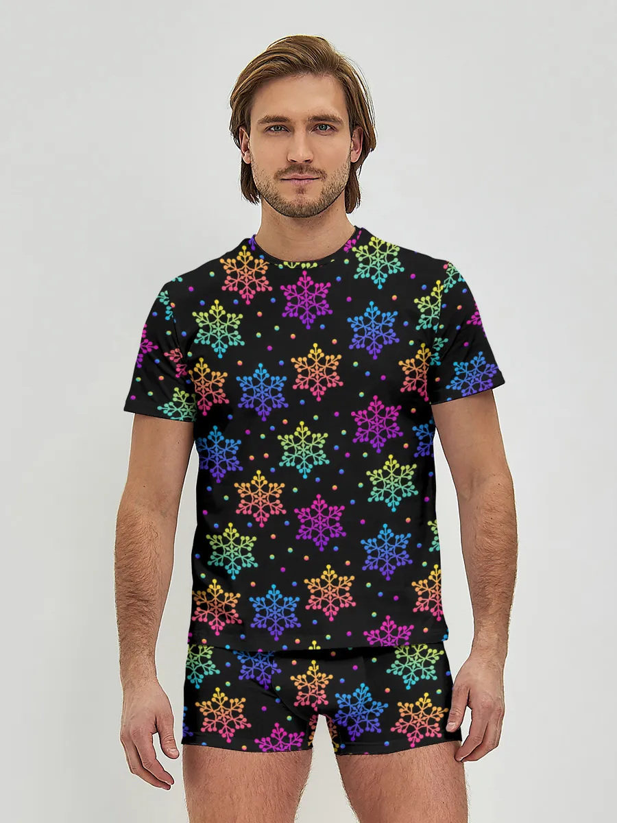 Мужские трусы с футболкой / Неоновые снежинки / Neon snowflakes