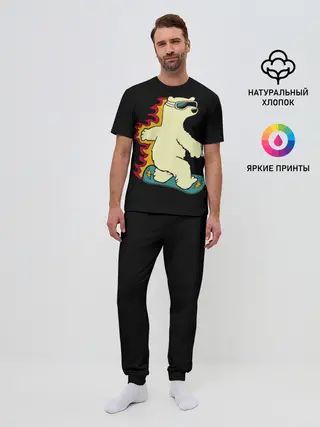 Мужская пижама с брюками / Мишка на борде