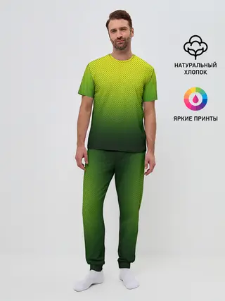 Мужская пижама с брюками / Зелёная текстура