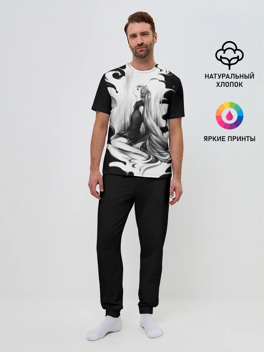 Мужская пижама с брюками / Черно-белая Мику Хацунэ