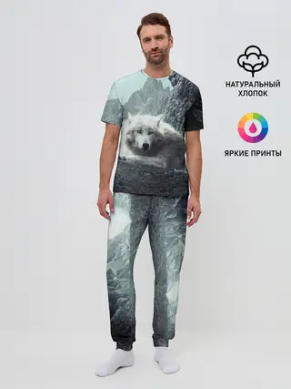 Мужская пижама с брюками / Волк в горах