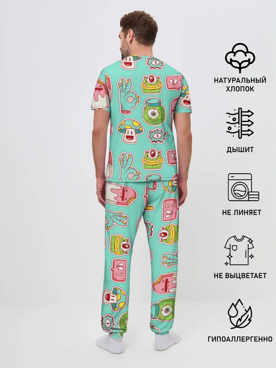 Мужская пижама с брюками / Яркие монстрики