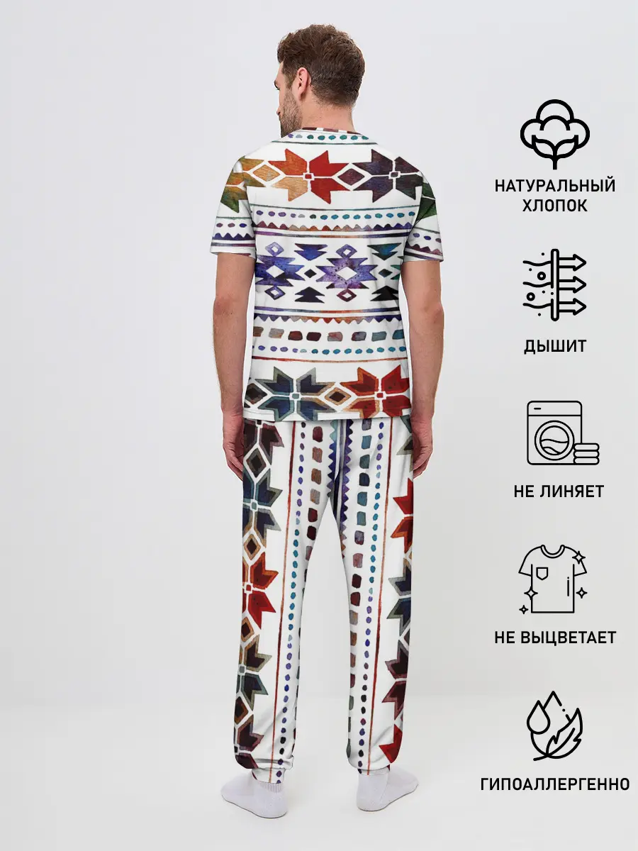 Мужская пижама с брюками / Снежинки акварель