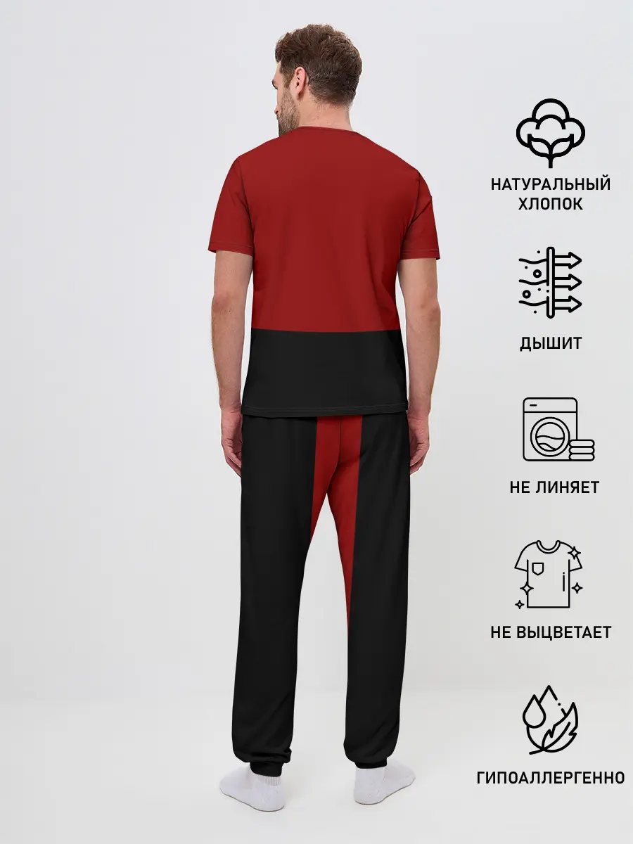 Мужская пижама с брюками / Красно-черный флаг HU