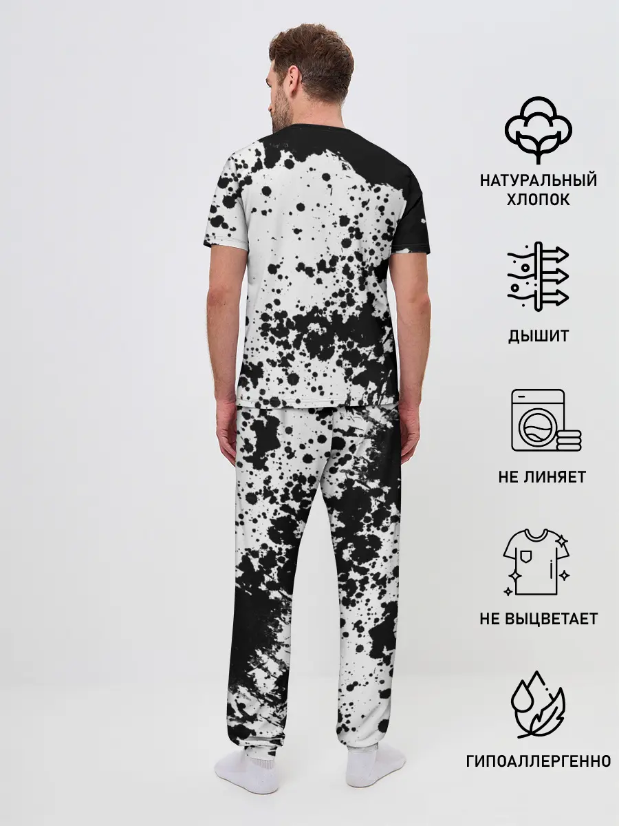 Мужская пижама с брюками / Черно-белые капли