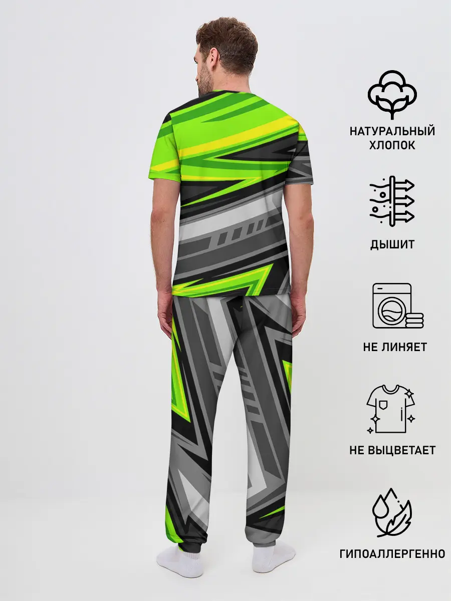 Мужская пижама с брюками / Зеленые линии