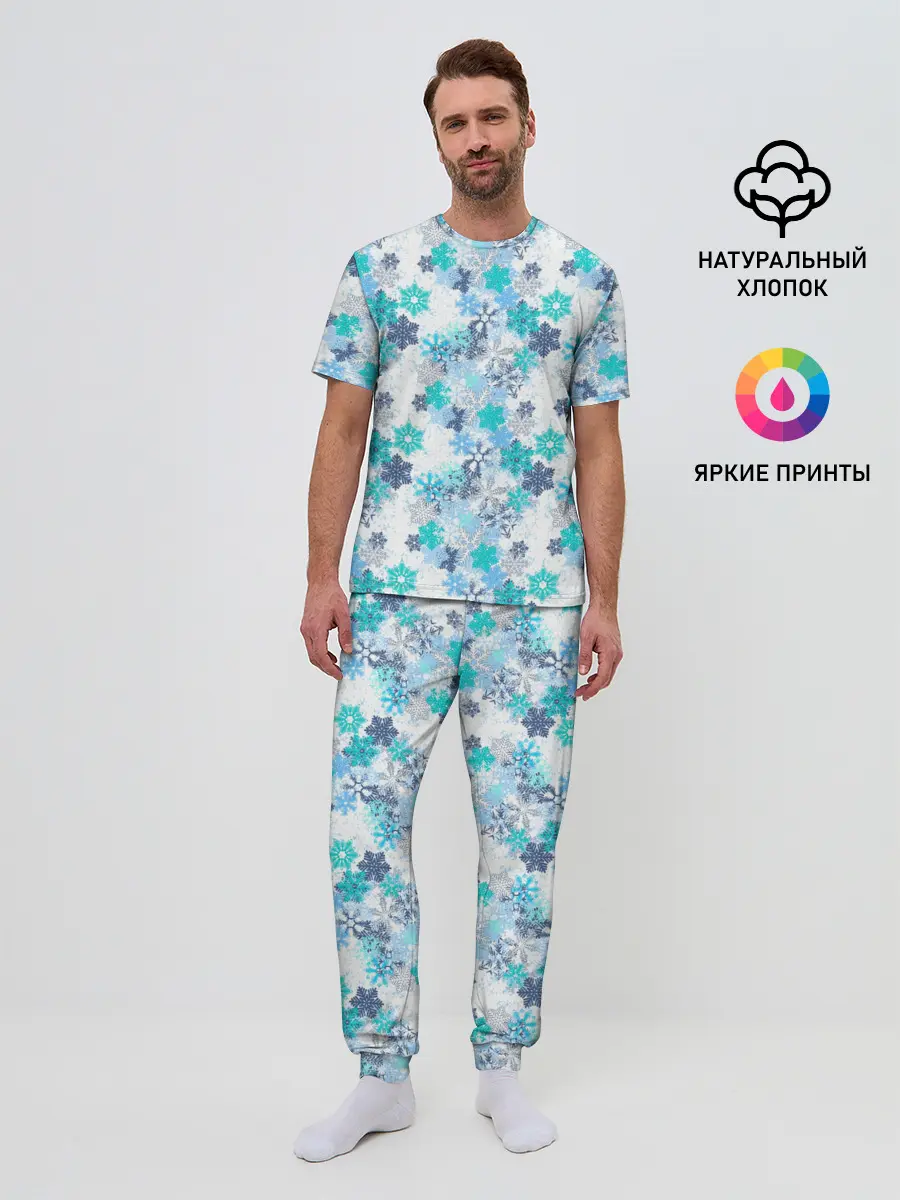 Мужская пижама с брюками / Зимние Снежные Узоры