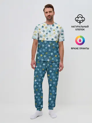 Мужская пижама с брюками / Падают Снежинки