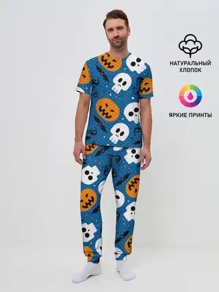 Мужская пижама с брюками / ЧЕРЕПА И ТЫКВЫ | HALLOWEEN