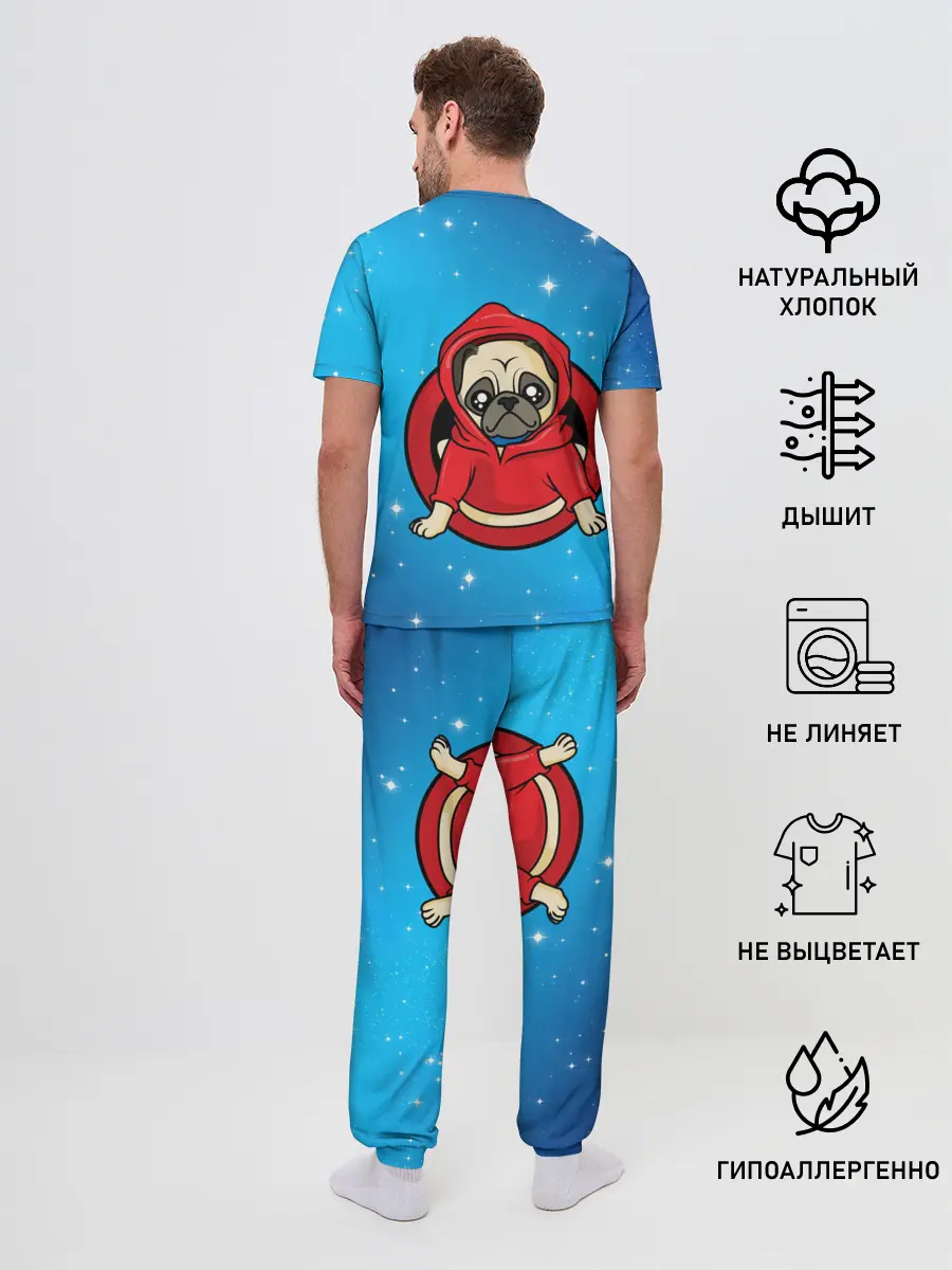 Мужская пижама с брюками / Мопс в толстовке