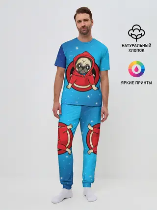 Мужская пижама с брюками / Мопс в толстовке