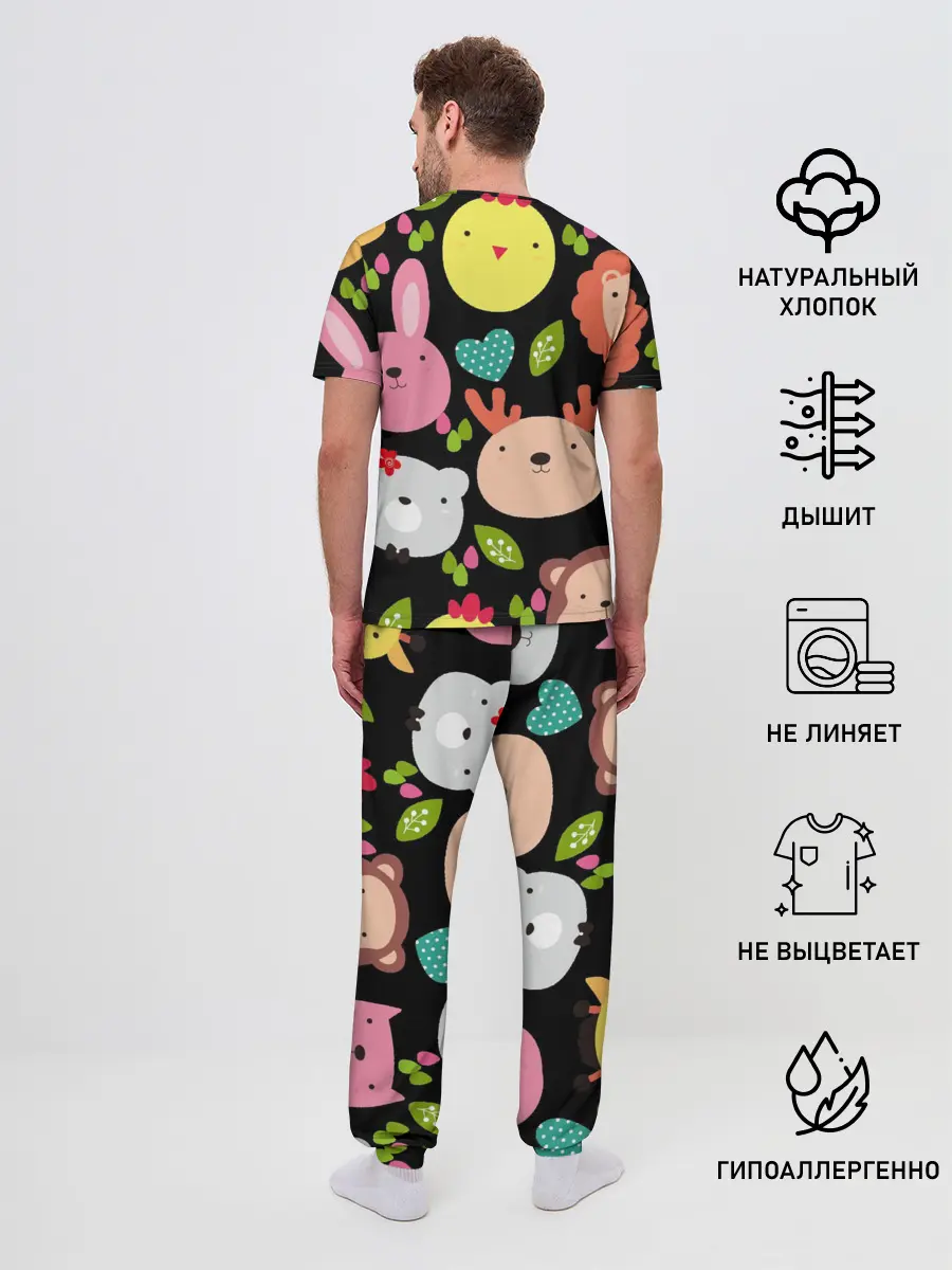 Мужская пижама с брюками / Головы милых животных