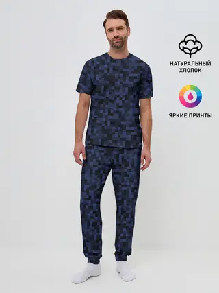 Мужская пижама с брюками / Темная пиксельная абстракция