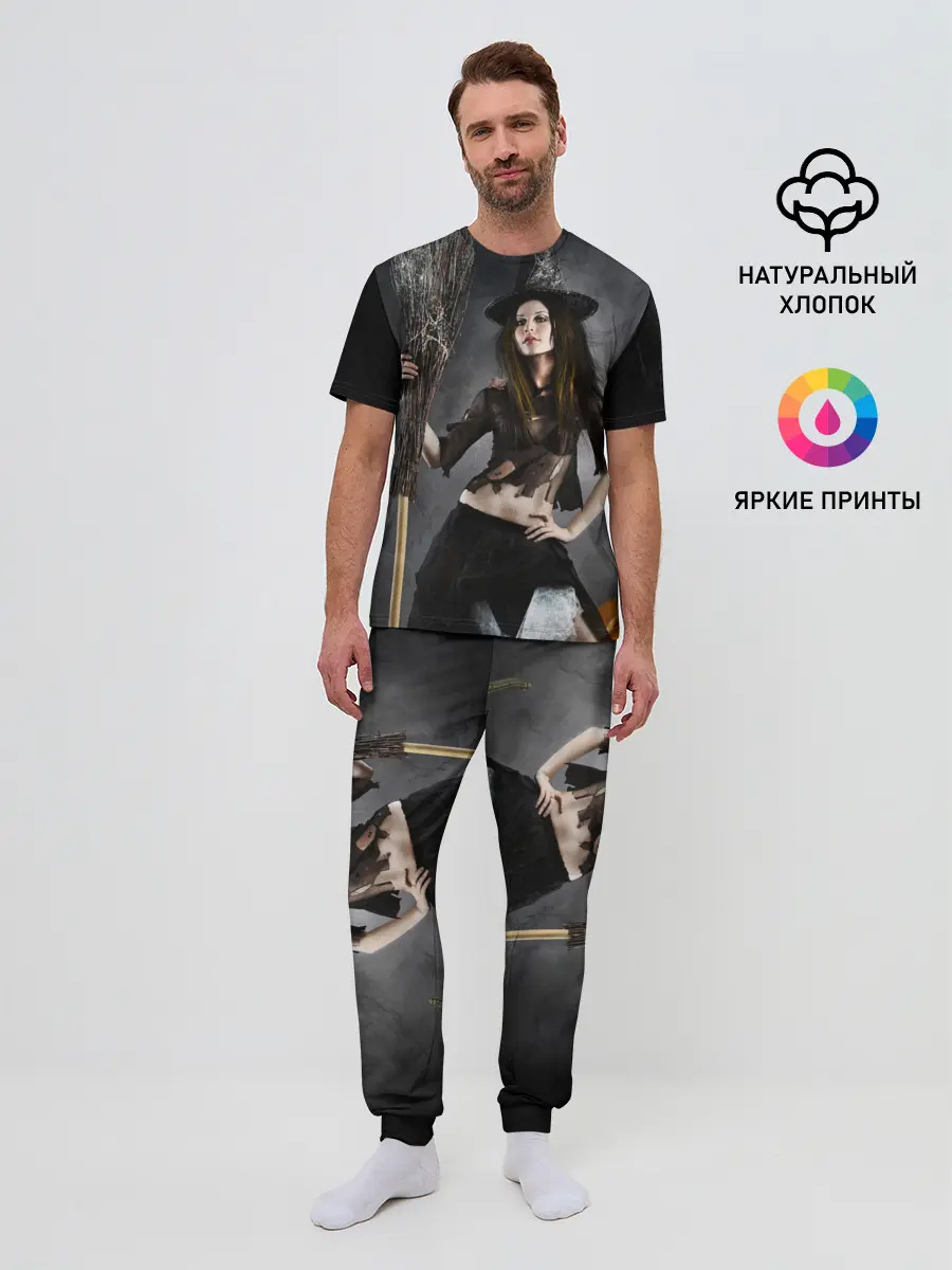 Мужская пижама с брюками / Милая ведьма с метлой