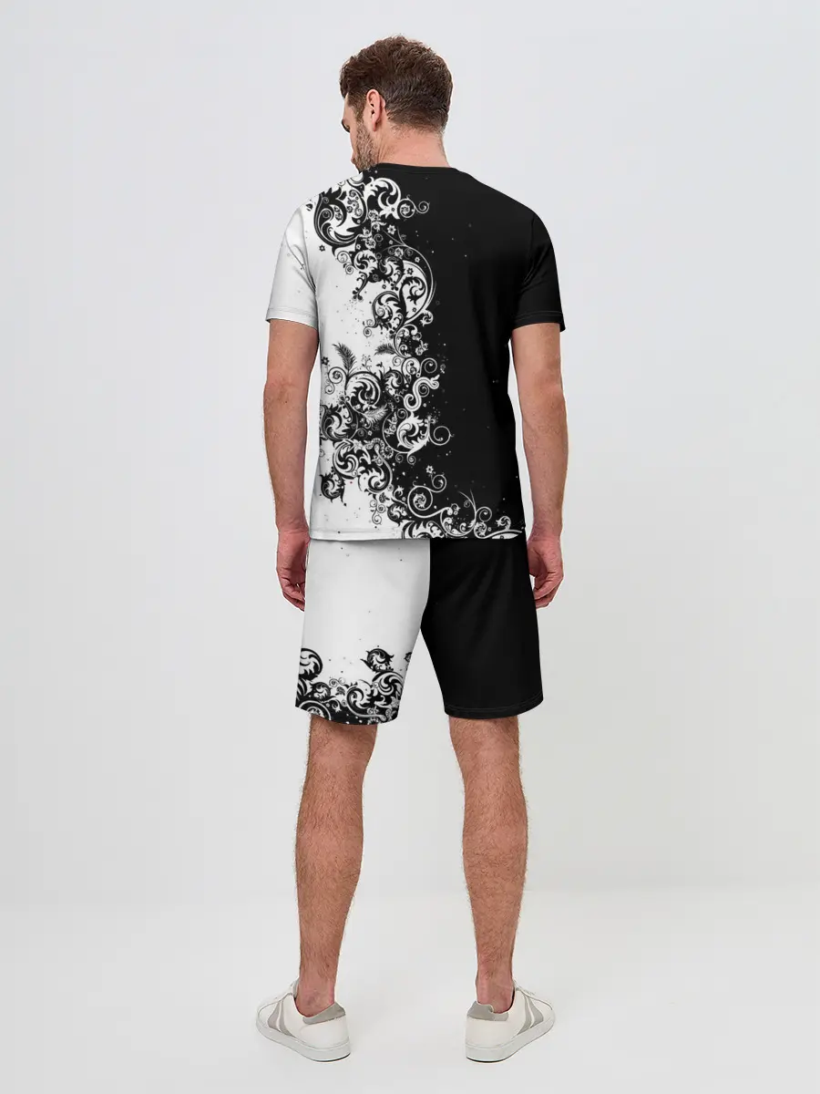 Мужской костюм с шортами / Черно-белый узор.