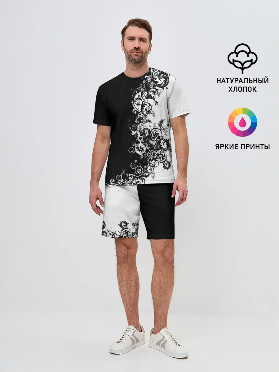 Мужской костюм с шортами / Черно-белый узор.