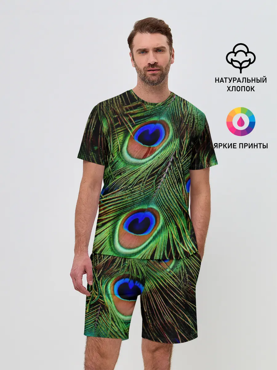 Мужской костюм с шортами / Перья павлина #1