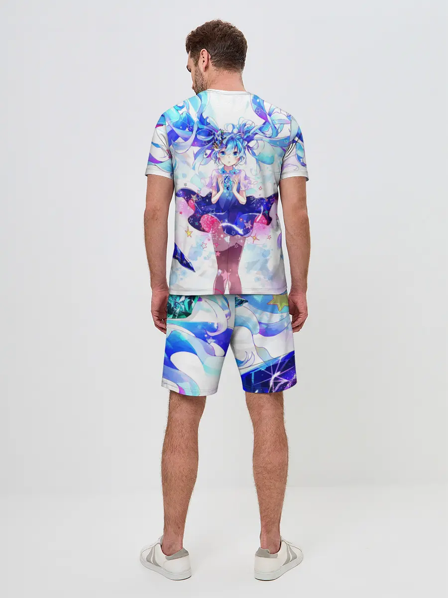 Мужской костюм с шортами / Хацуне Мику на красочном фоне