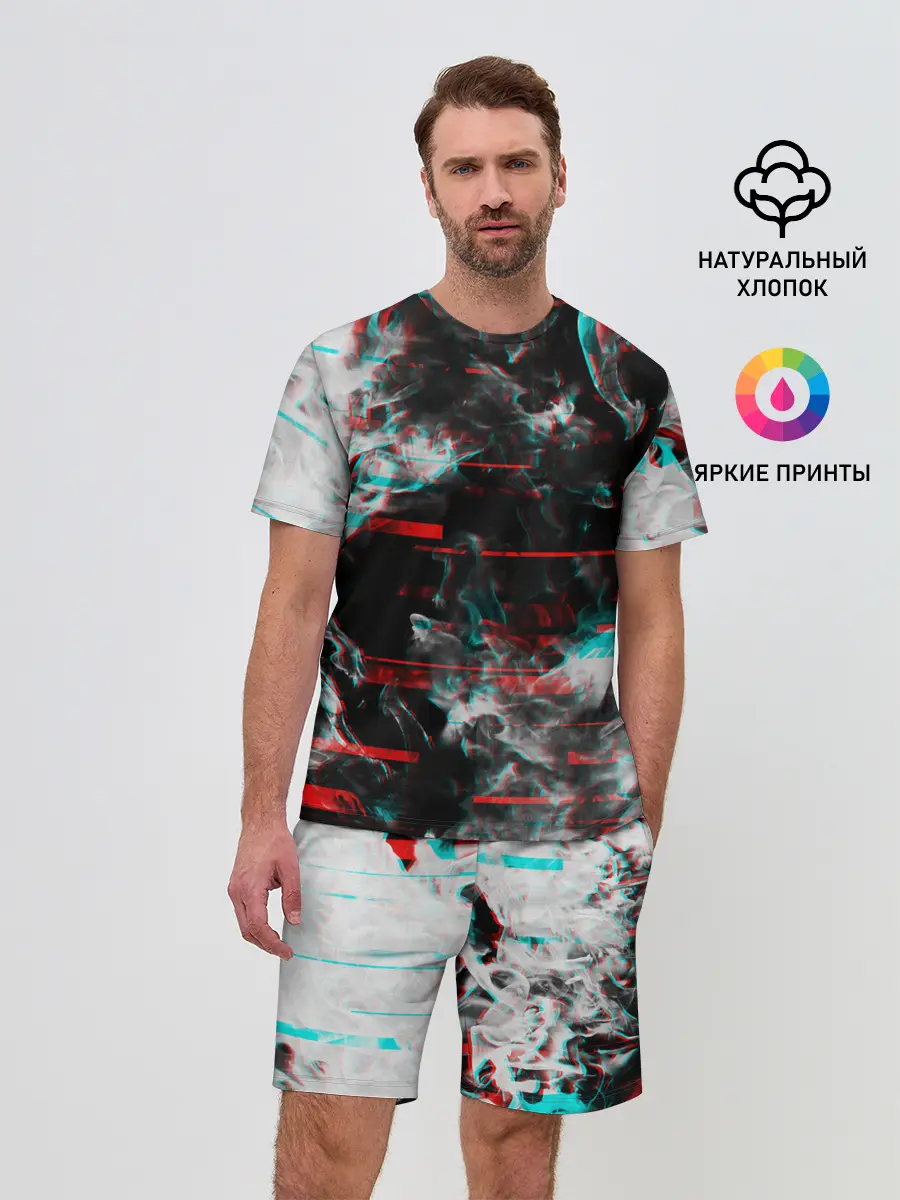 Мужской костюм с шортами / White flame glitch