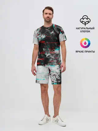 Мужской костюм с шортами / White flame glitch
